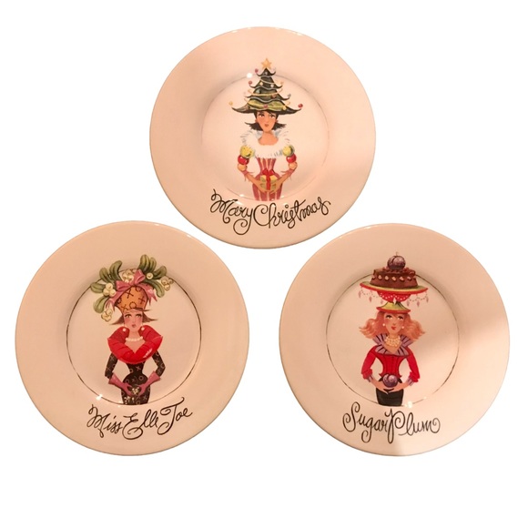 HOLIDAY SHOPPERY by Neiman Marcus Set of 3 Appetizer Plates Made in Portugal - Picture 1 of 11